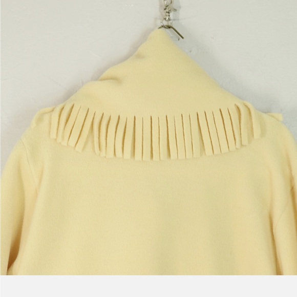 Linda Lundstrom Coat 12 Cream Fleece Fringe Scarf Collar Pockets Toggle Button - Picture 11 of 16
